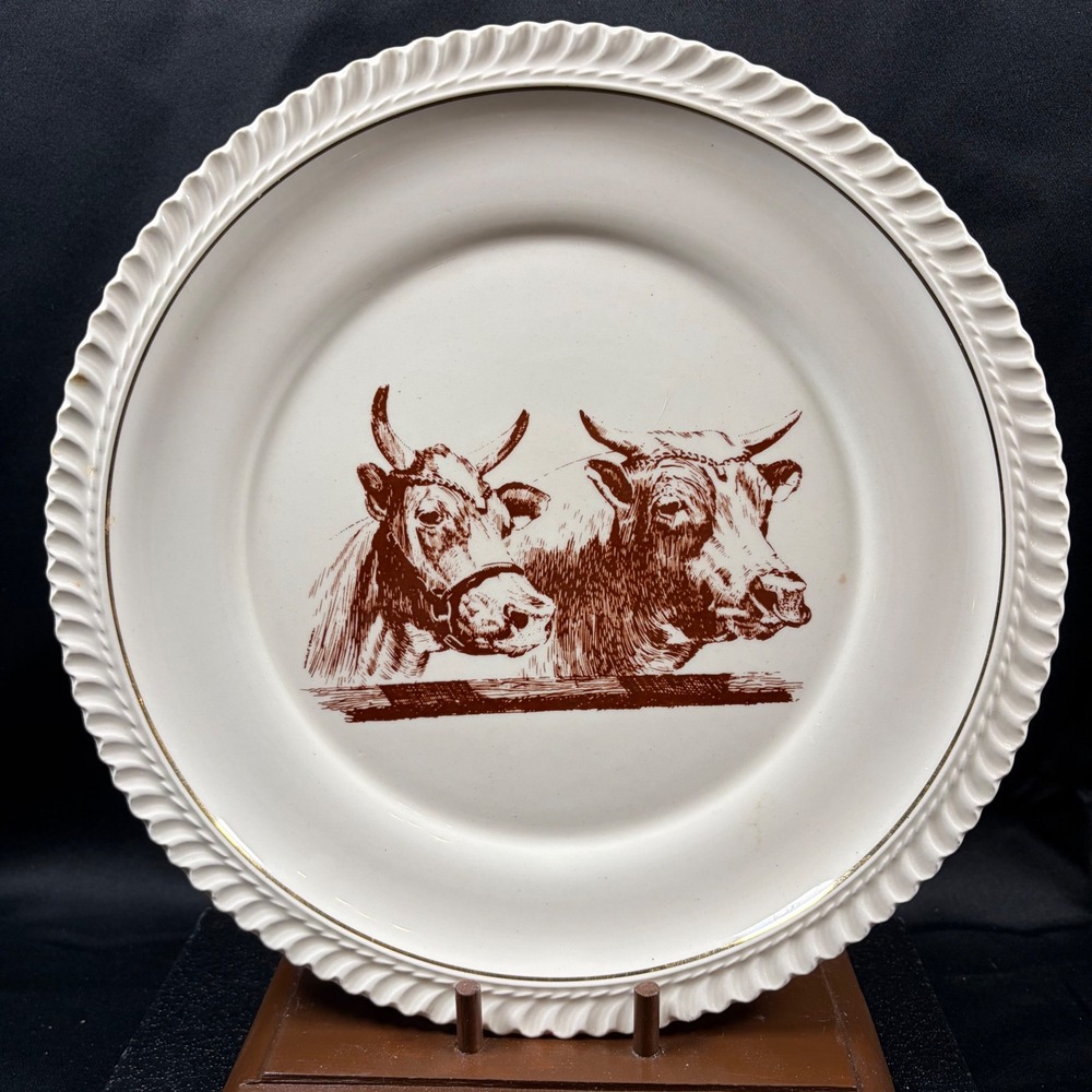 L.G. Balfour Attleboro Mass Cow Plate Ceramic Brown Transferware Farmhouse 10"